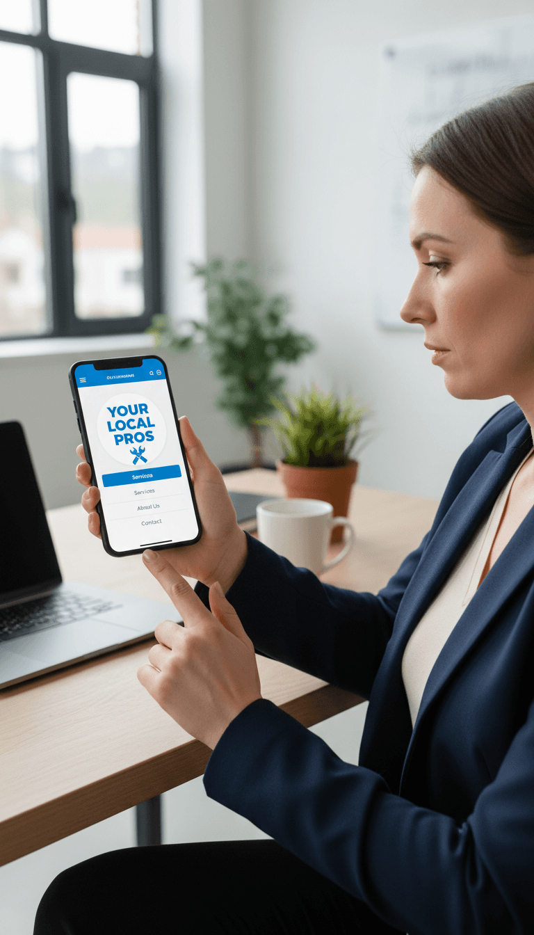 Small business owner viewing website on mobile