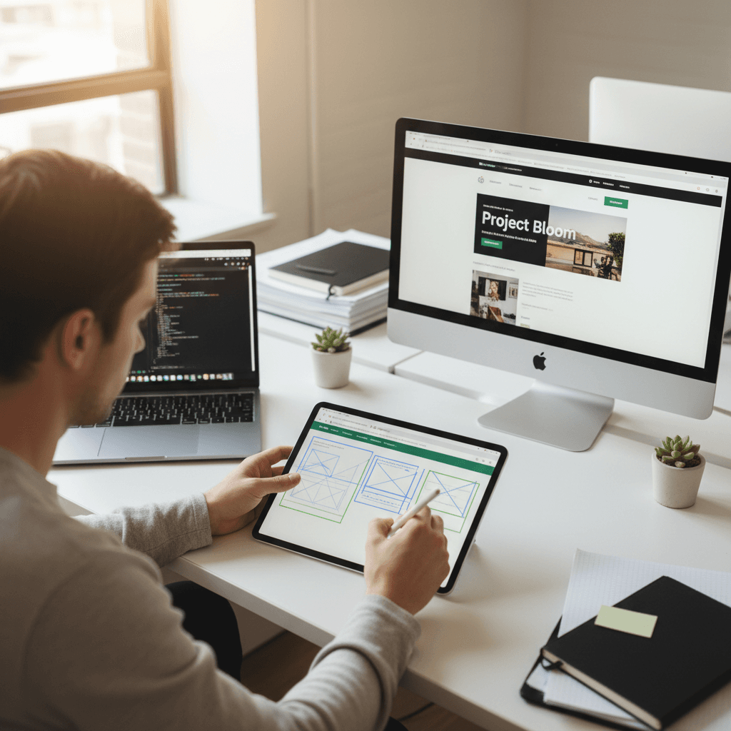 Web designer creating a professional website